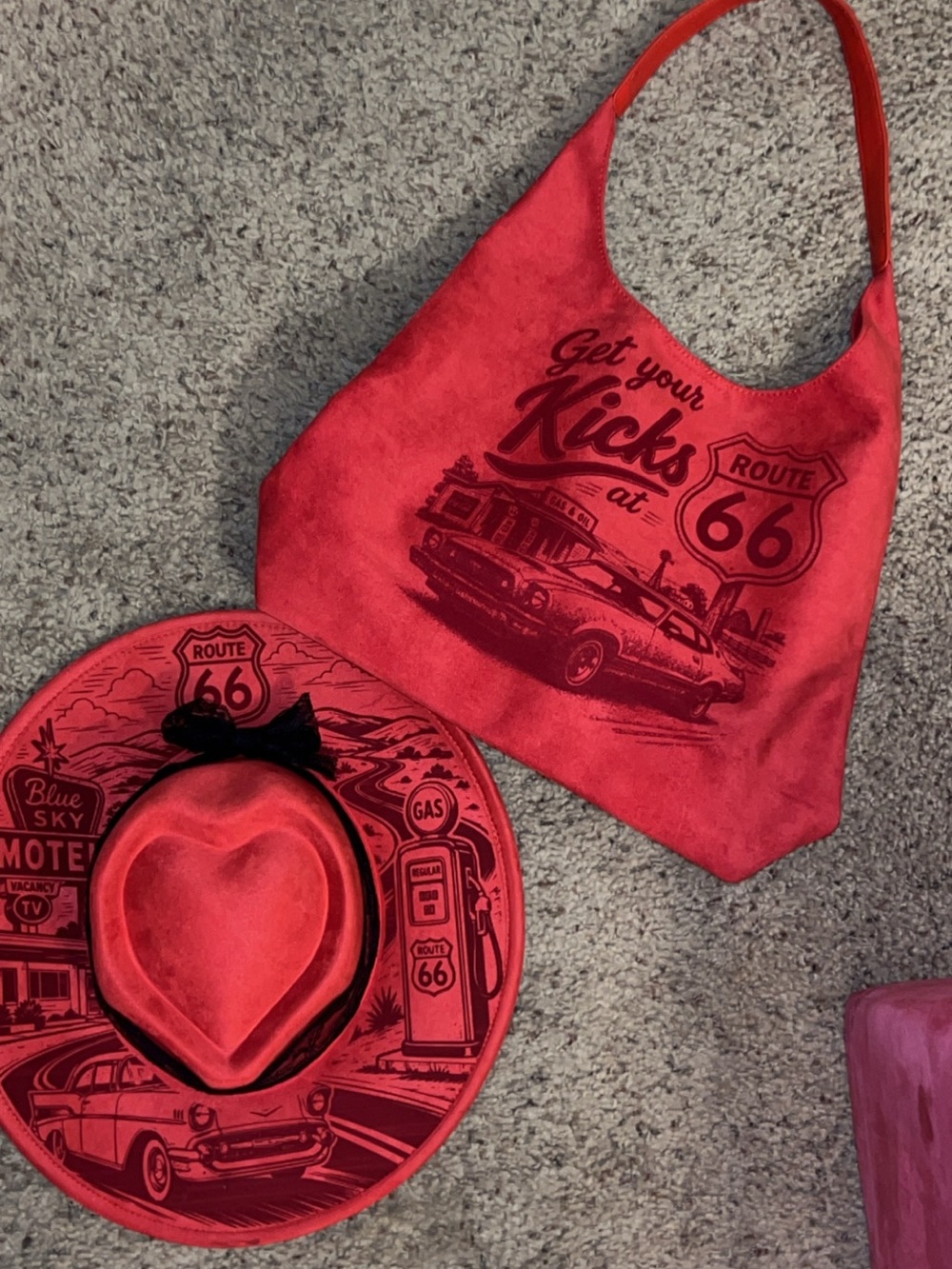 Beautiful Custom Red Tote Bag and Hat Set
